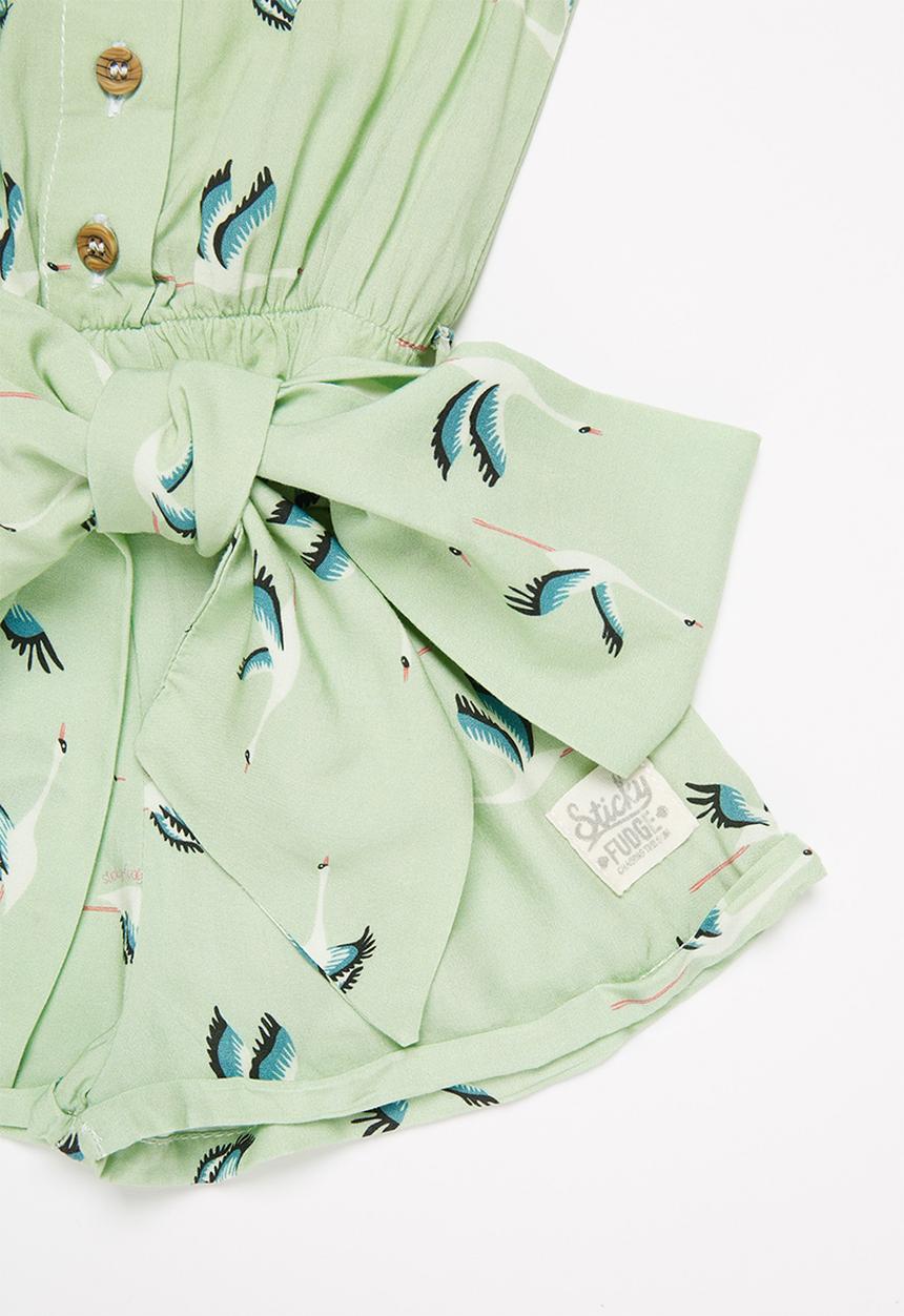 Sticky Fudge - Girls storks frill playsuit - aqua