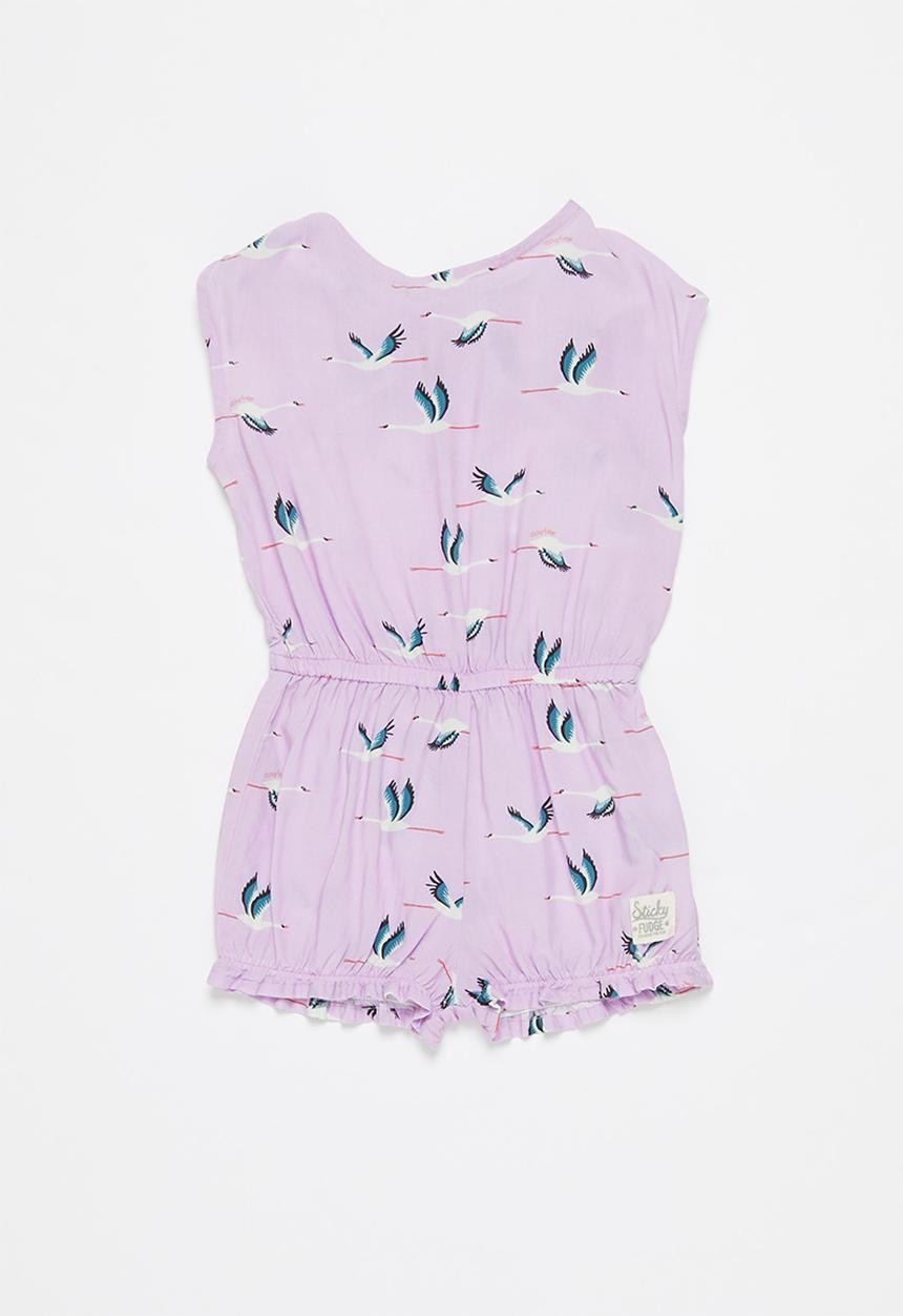 Sticky Fudge - Girls storks playsuit - lilac