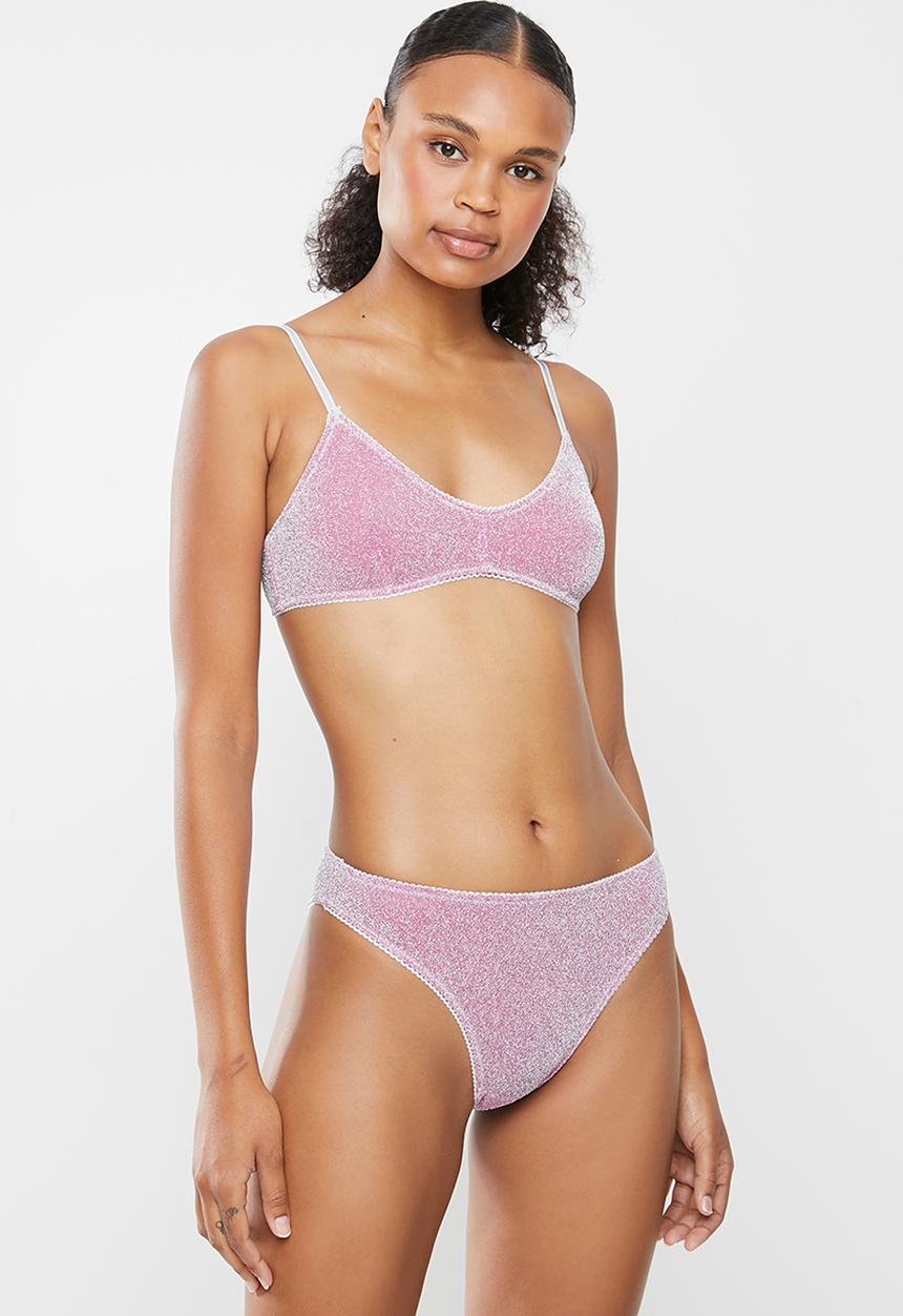 Cotton On - Holly sparkle bralette + brasiliano set - pink 