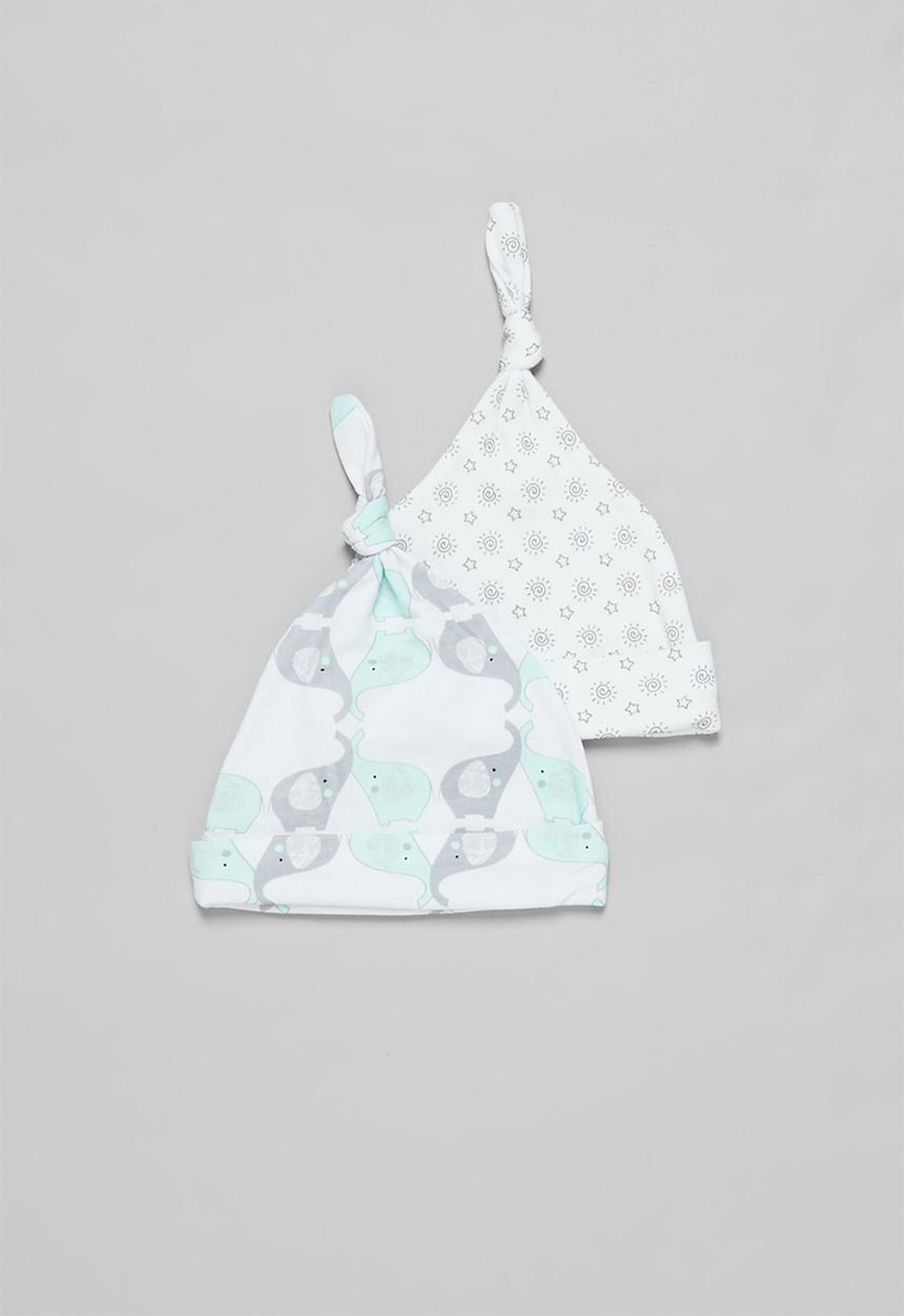 Pop Candy - Baby boys elephant 2 pack beanie - blue & grey