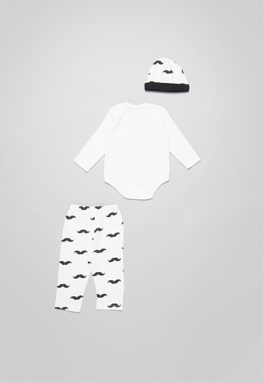 Pop Candy - Moustache 3 piece set - white & black