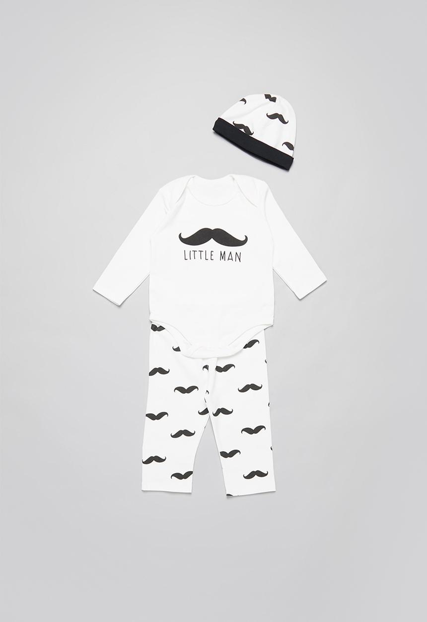 Pop Candy - Moustache 3 piece set - white & black