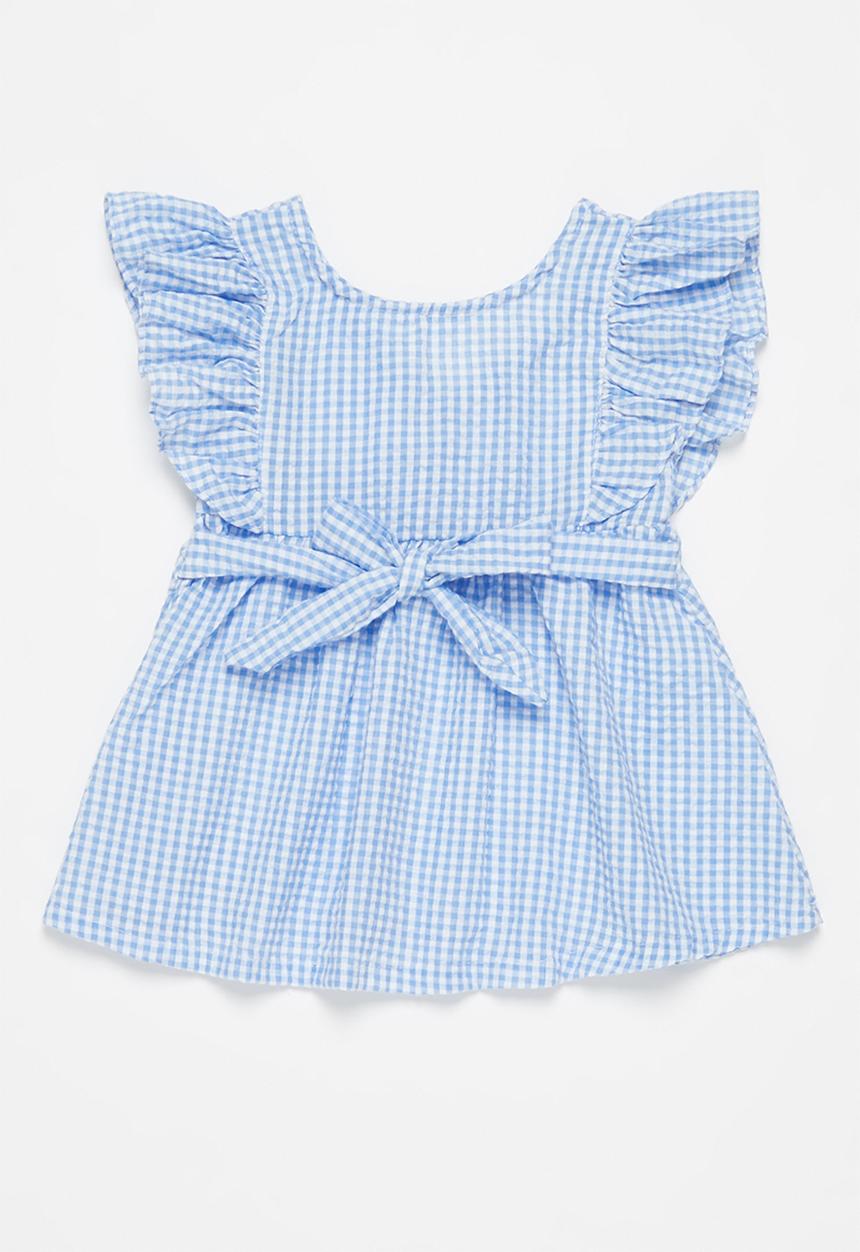 Pop Candy - Girls gingham ruffle dress - blue