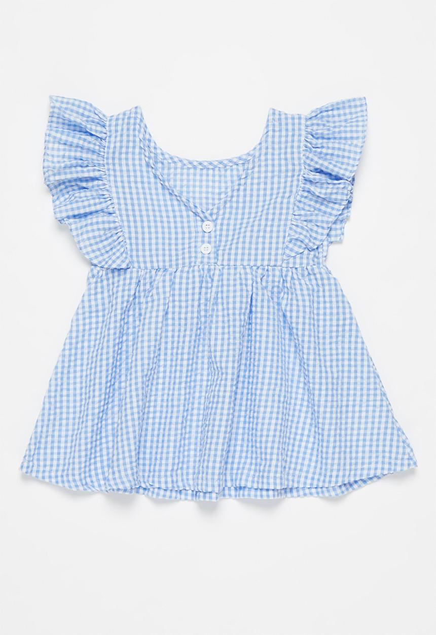 Pop Candy - Girls gingham ruffle dress - blue