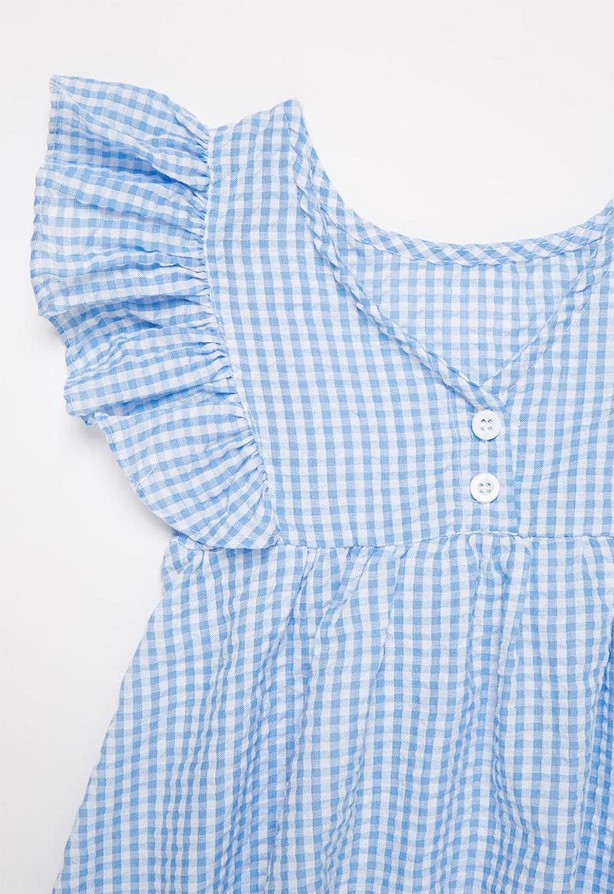 Pop Candy - Girls gingham ruffle dress - blue