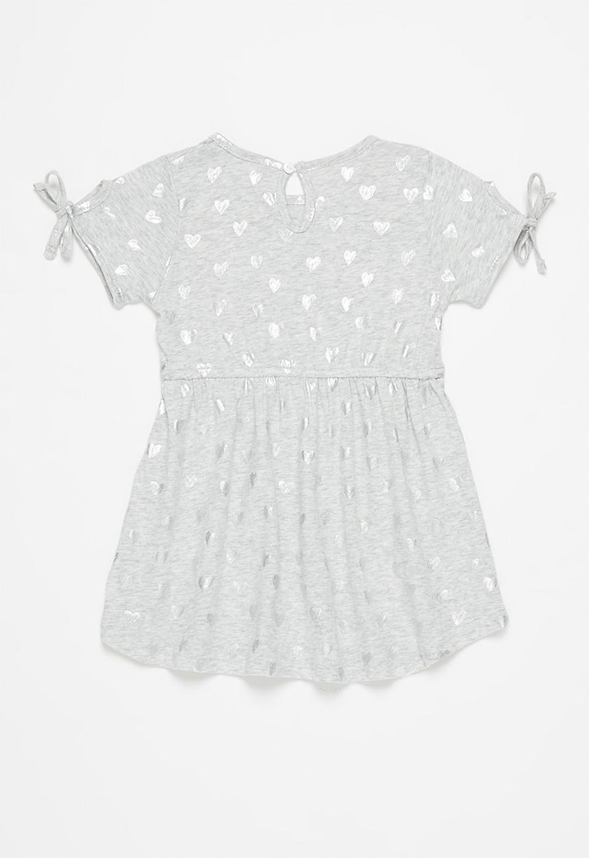 Pop Candy - Girls printed tie sleeve dress - grey