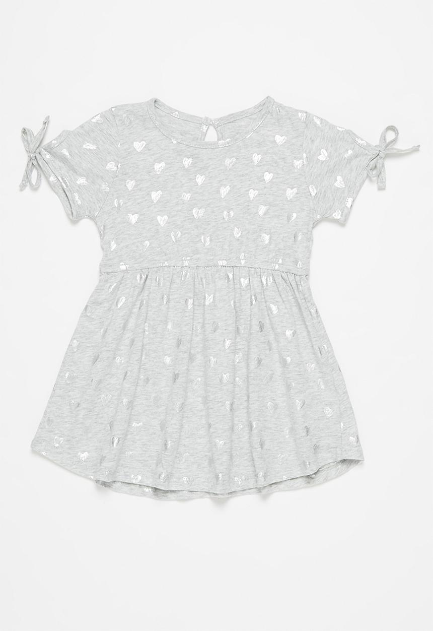 Pop Candy - Girls printed tie sleeve dress - grey