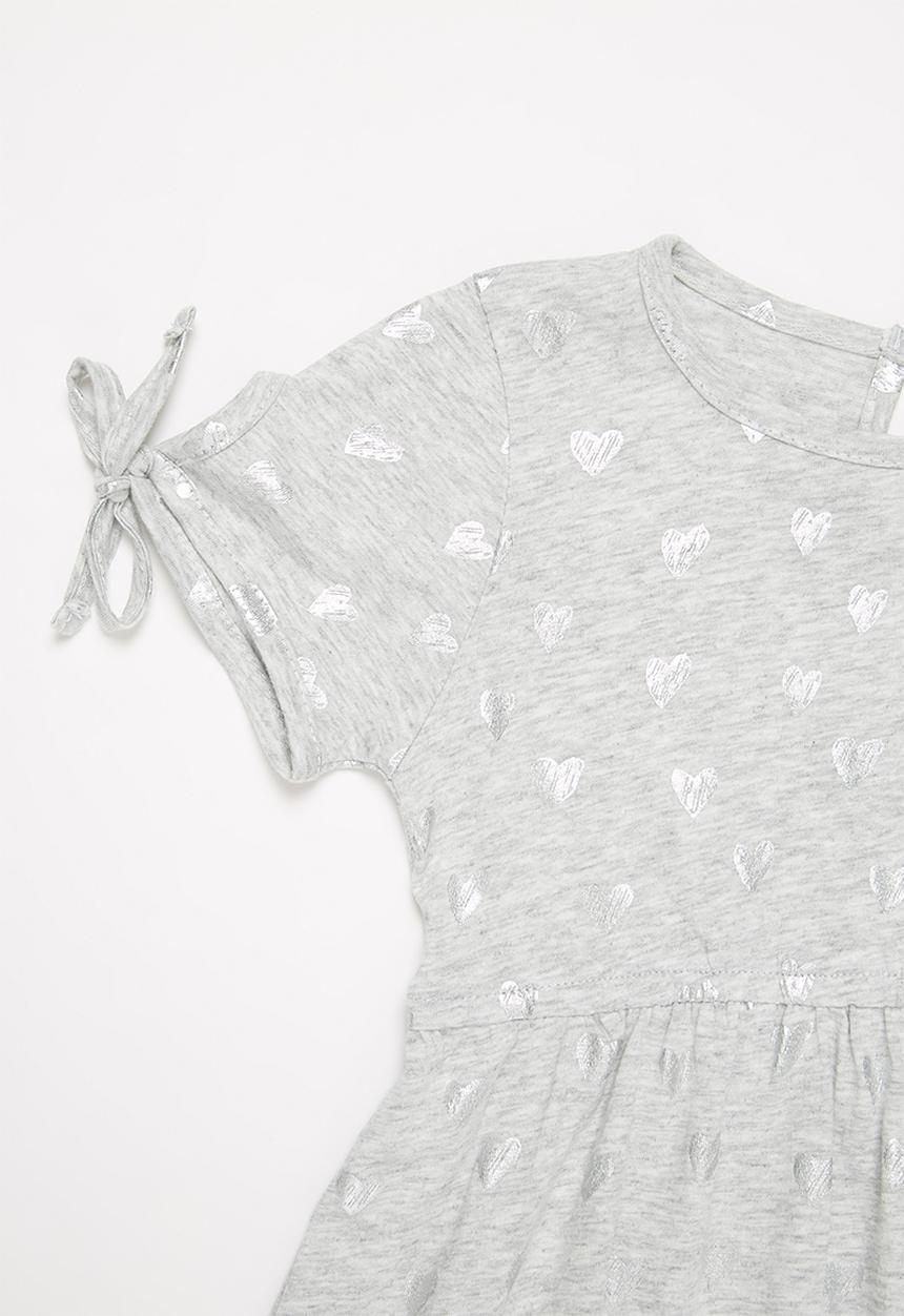 Pop Candy - Girls printed tie sleeve dress - grey