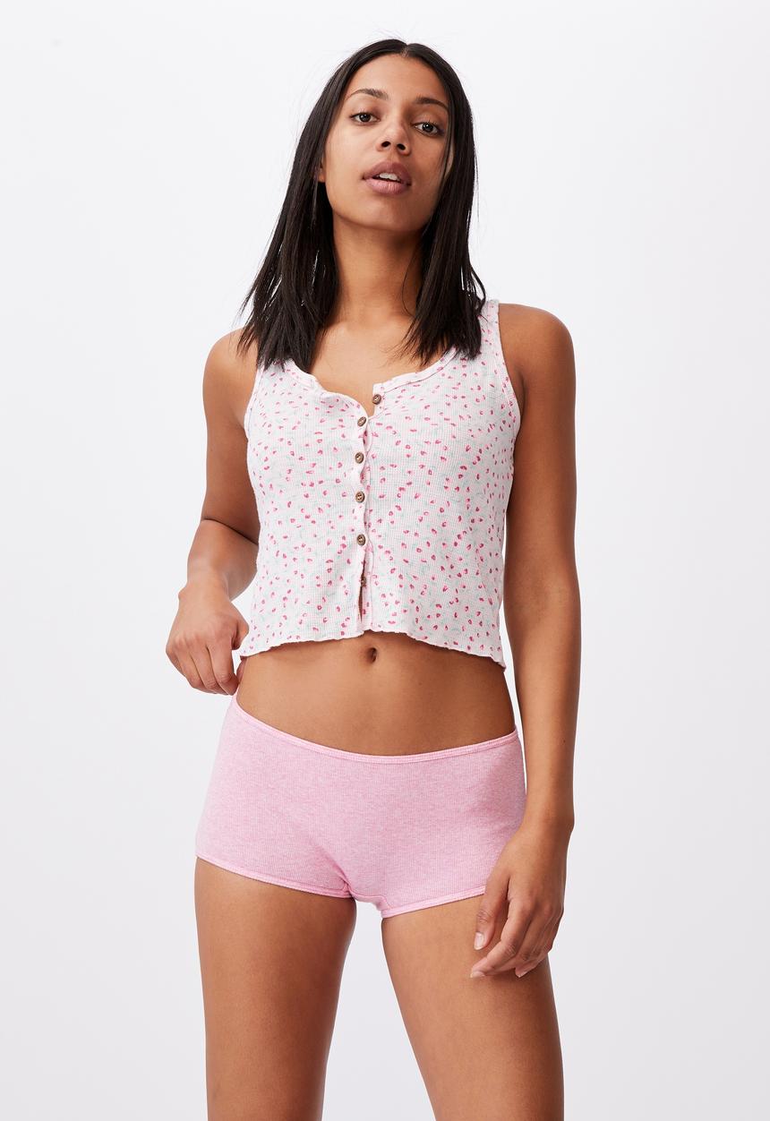 Cotton On - Cotton rib boyshort - strawberry milkshake marle