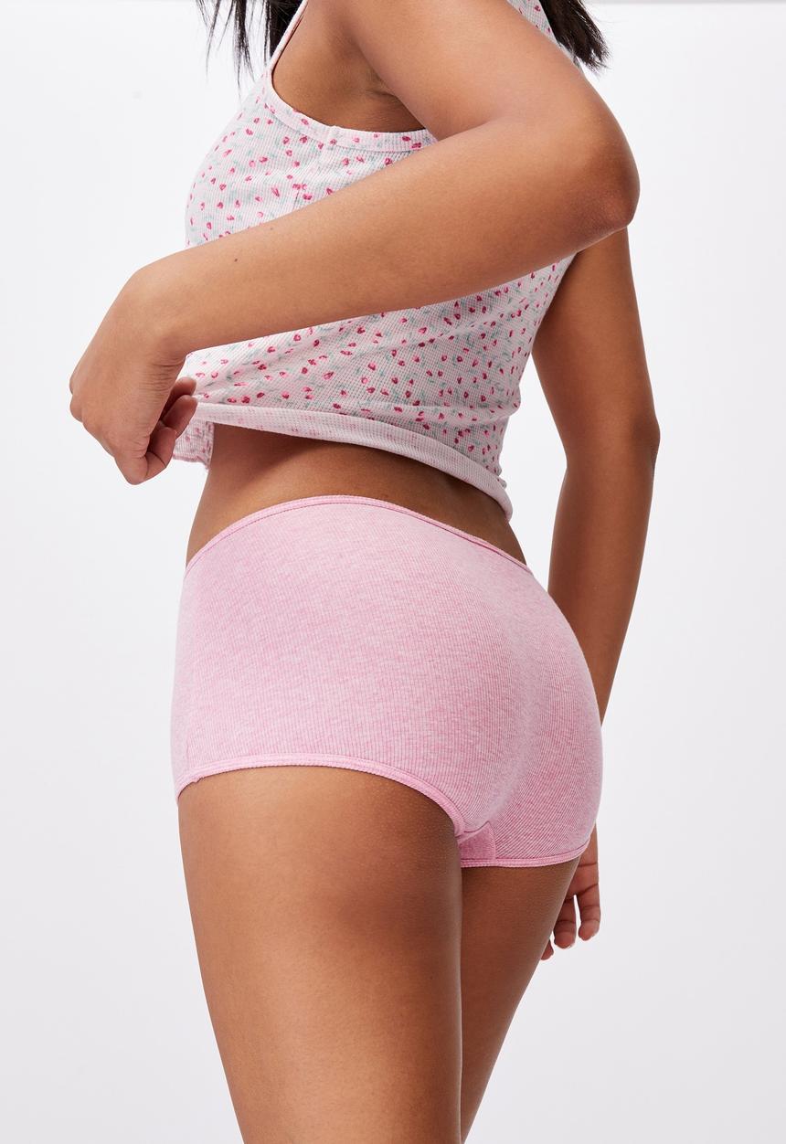 Cotton On - Cotton rib boyshort - strawberry milkshake marle