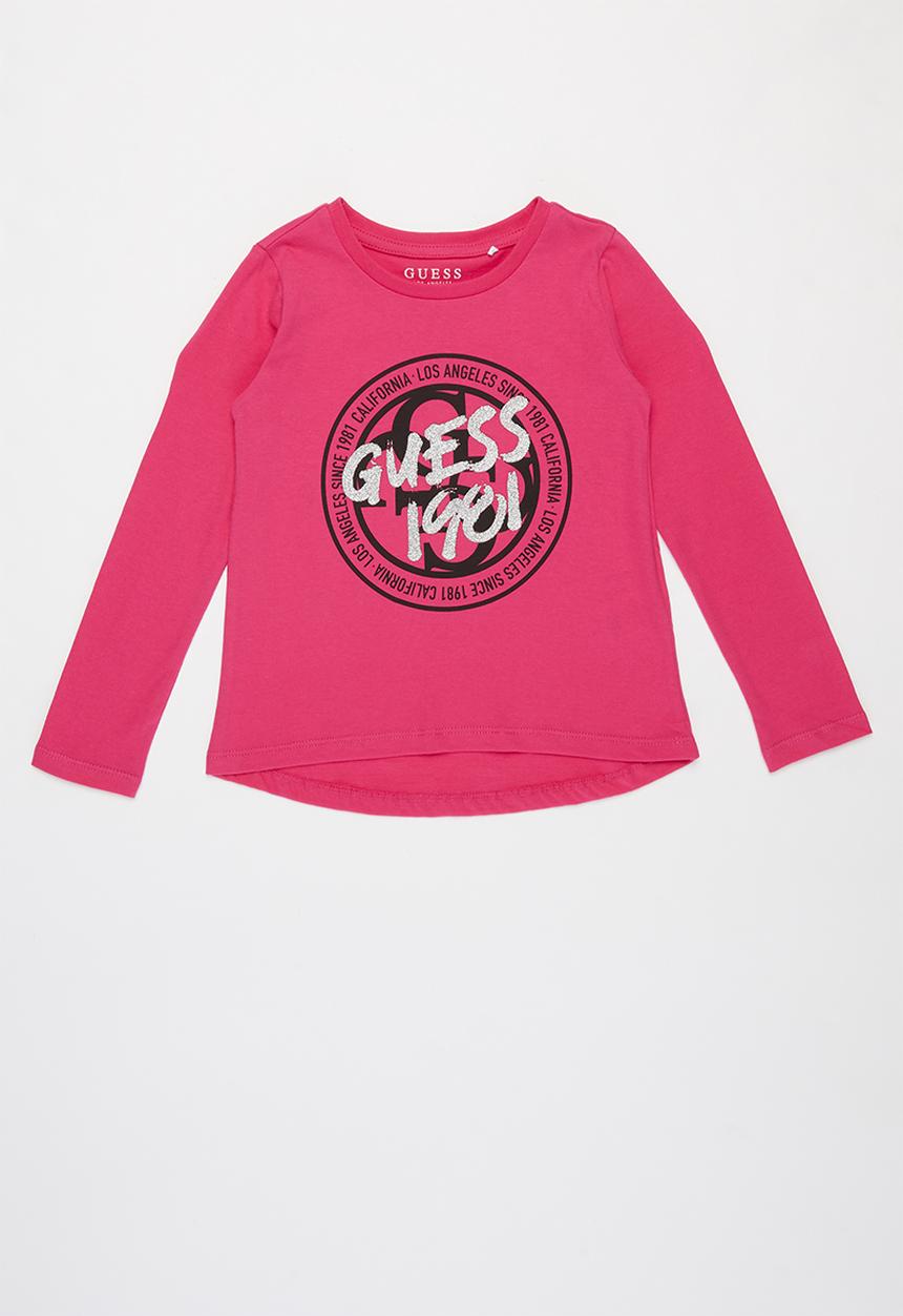 GUESS - Long sleeve glitter hi-lo tee - pink
