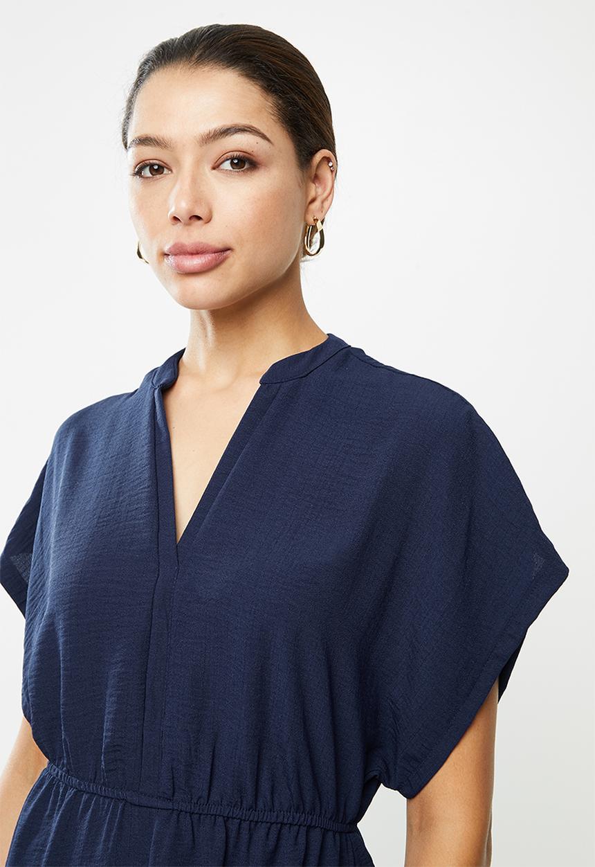 edit - Textured mandarin tunic - indigo