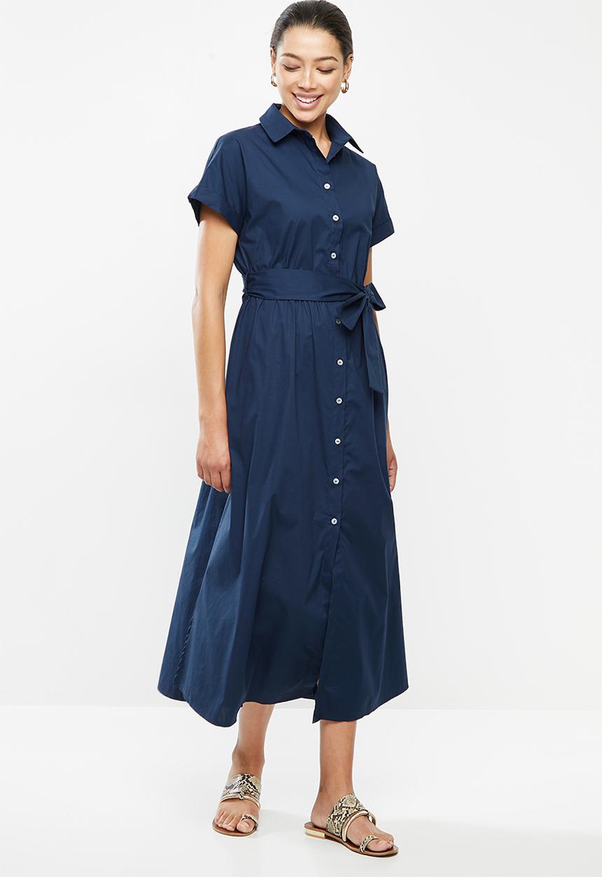 edit - Poplin grown on sleeve shirt dress - navy