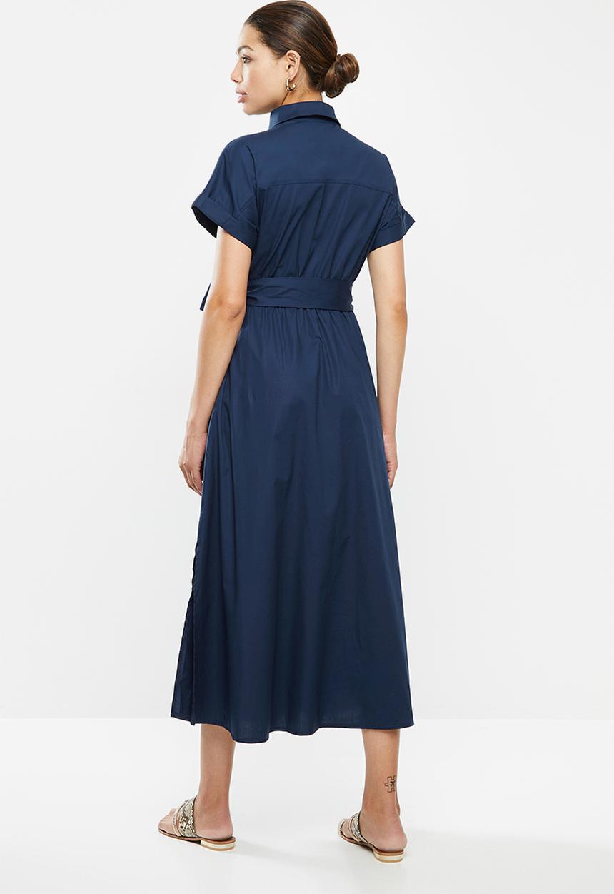 edit - Poplin grown on sleeve shirt dress - navy