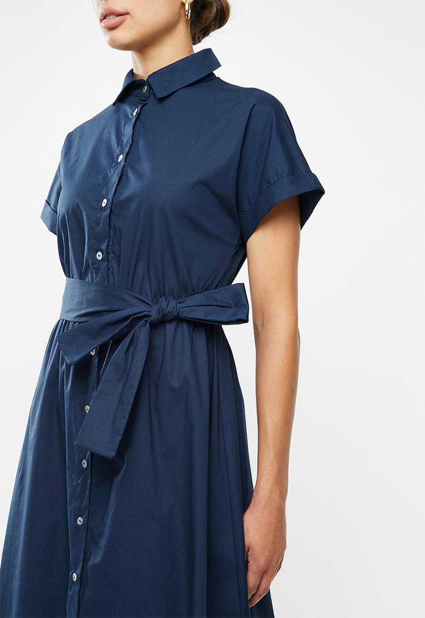 edit - Poplin grown on sleeve shirt dress - navy