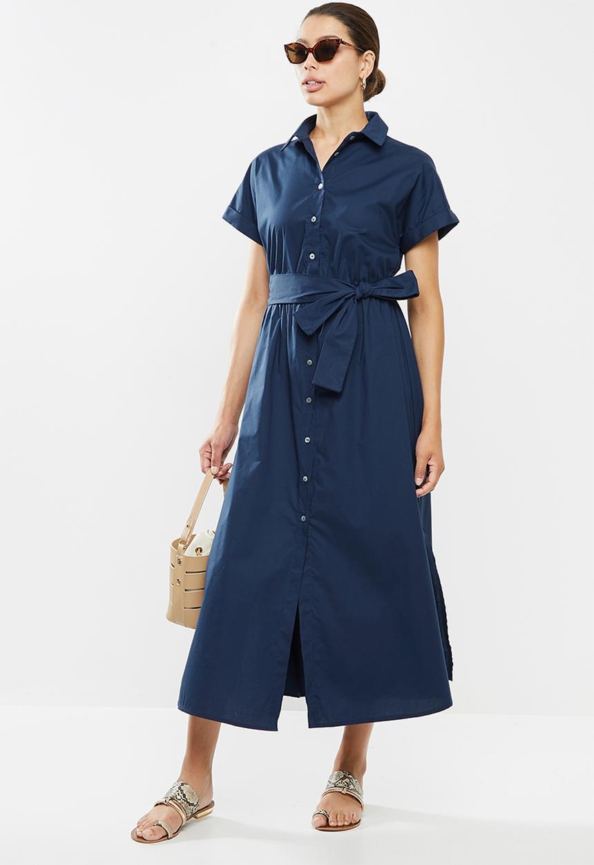 edit - Poplin grown on sleeve shirt dress - navy
