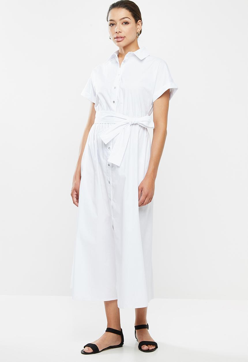 edit - Poplin grown on sleeve shirt dress - white