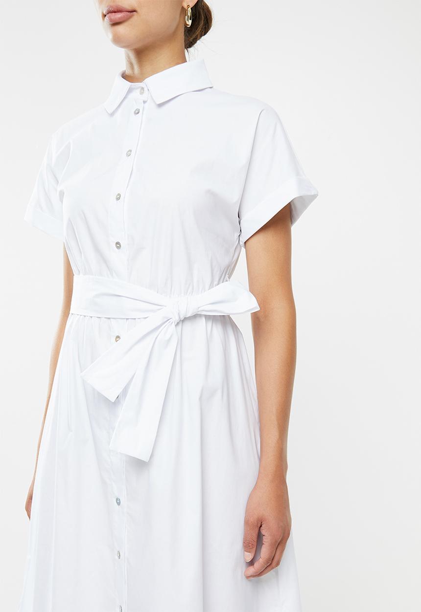 edit - Poplin grown on sleeve shirt dress - white
