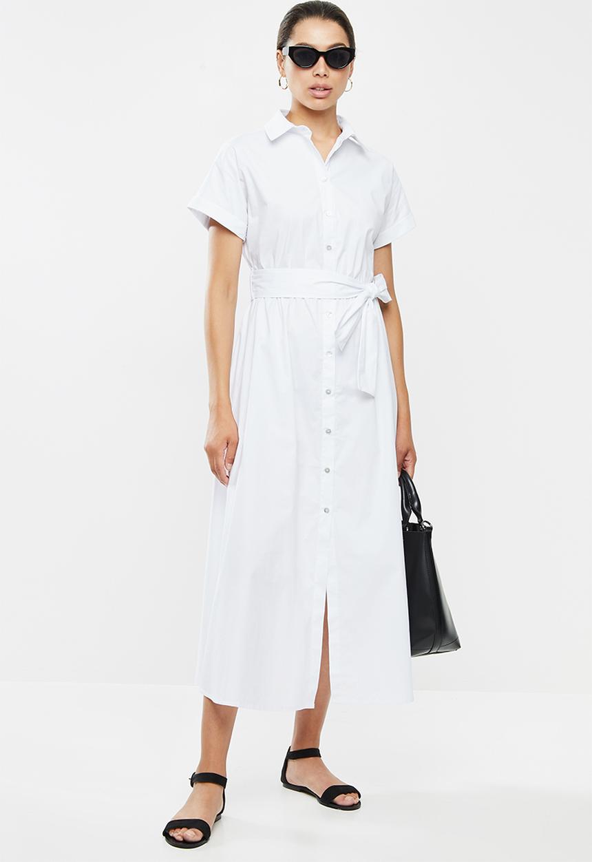 edit - Poplin grown on sleeve shirt dress - white