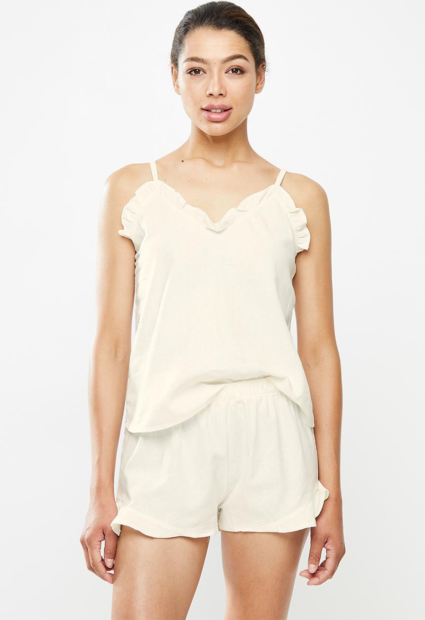 Superbalist - Linen sleep cami & shorts set  - Cream