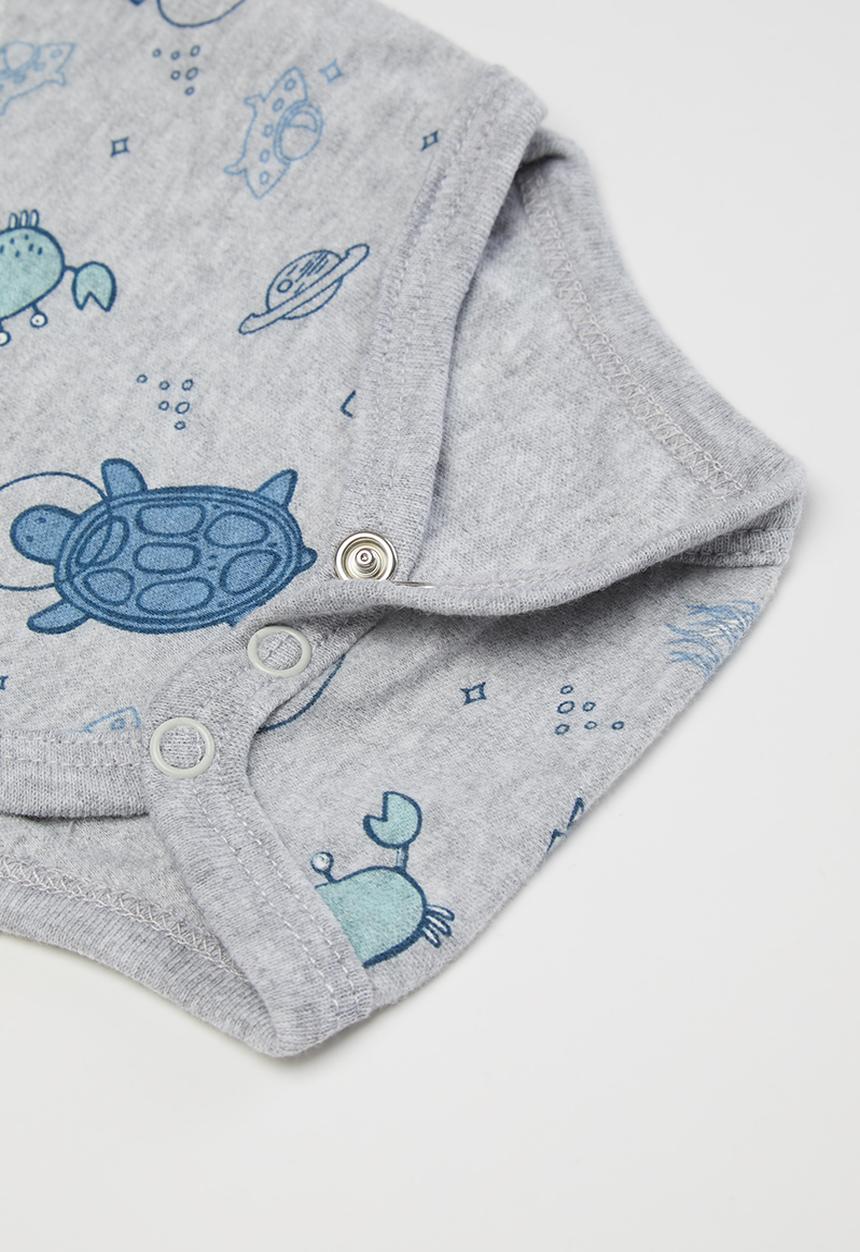 Pop Candy - Boys printed bodysuit & pants set -  grey & navy