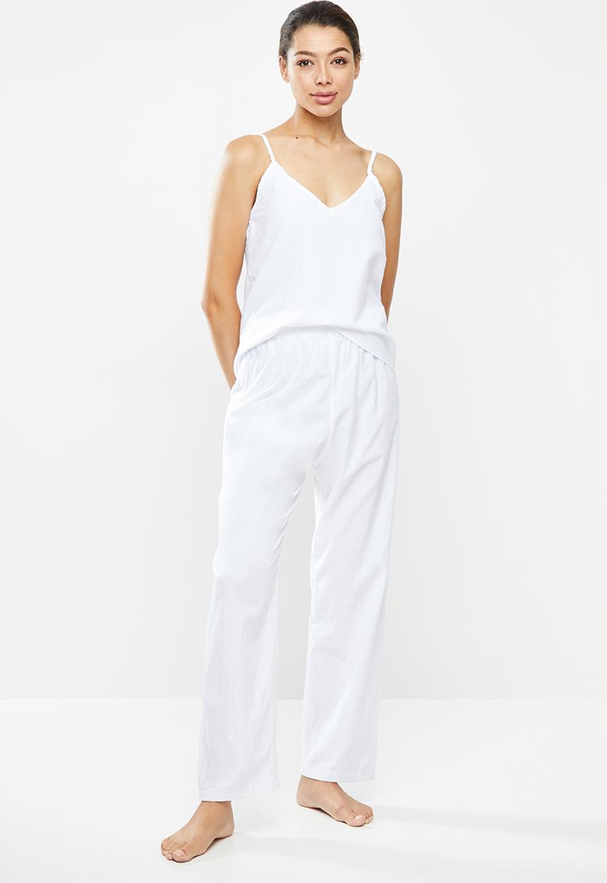 Superbalist - 100% cotton sleep cami & pants set - white