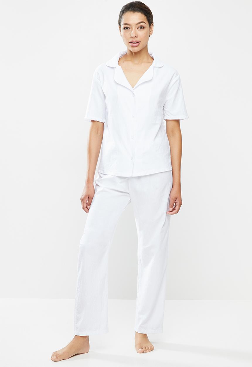 Superbalist - 100% Cotton sleep shirt & pants set - white