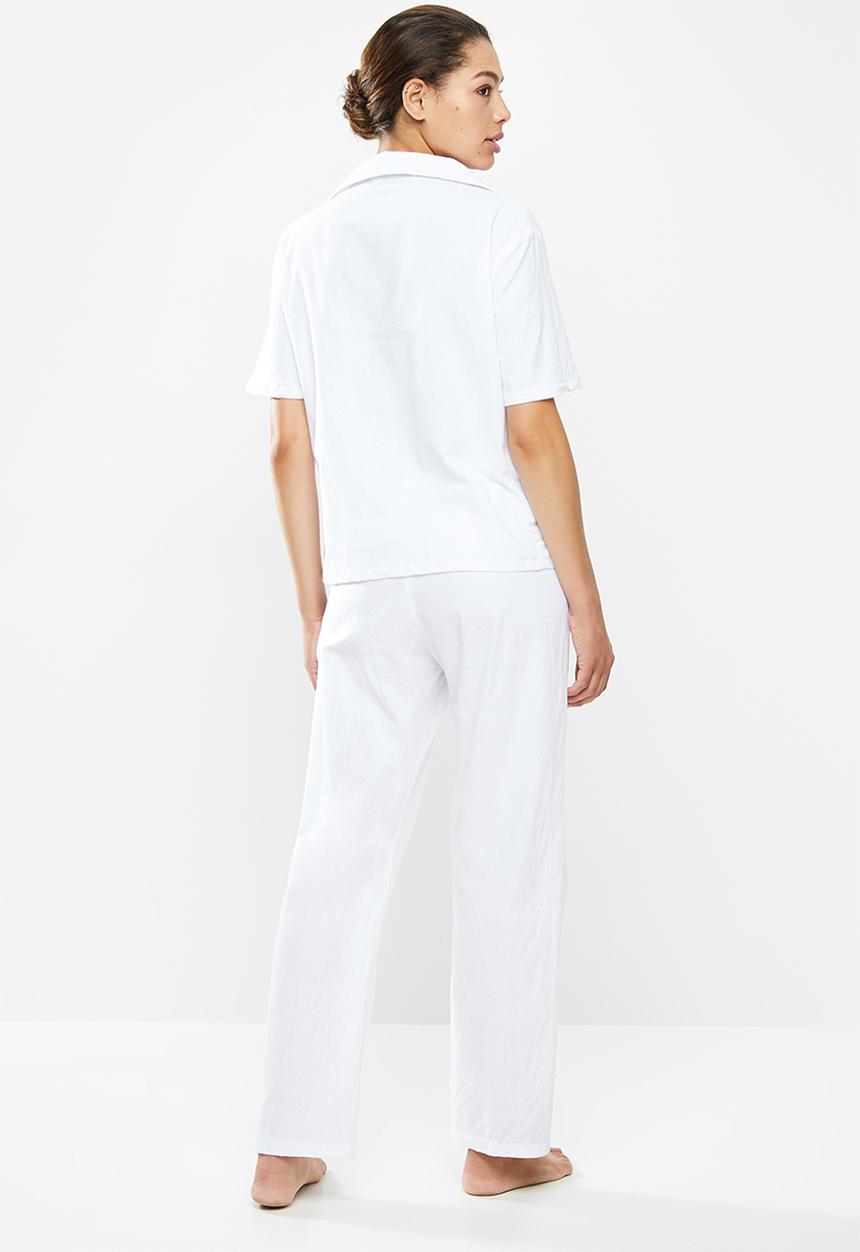 Superbalist - 100% Cotton sleep shirt & pants set - white