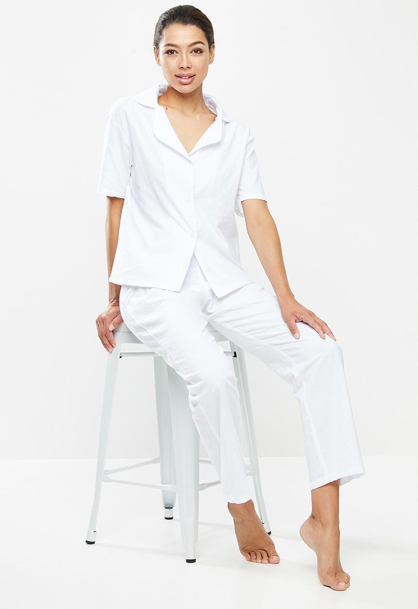 Superbalist - 100% Cotton sleep shirt & pants set - white