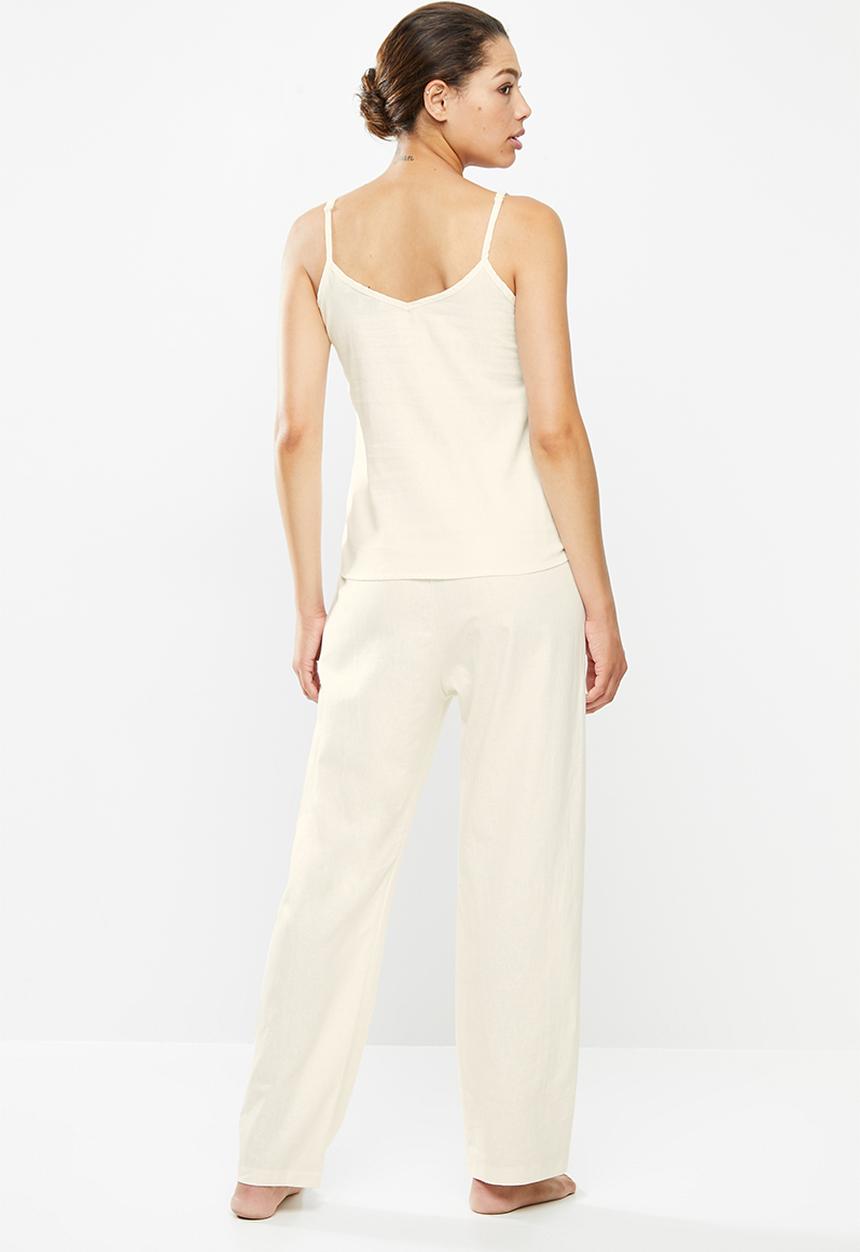 Superbalist - Linen sleep cami & pants set - Cream