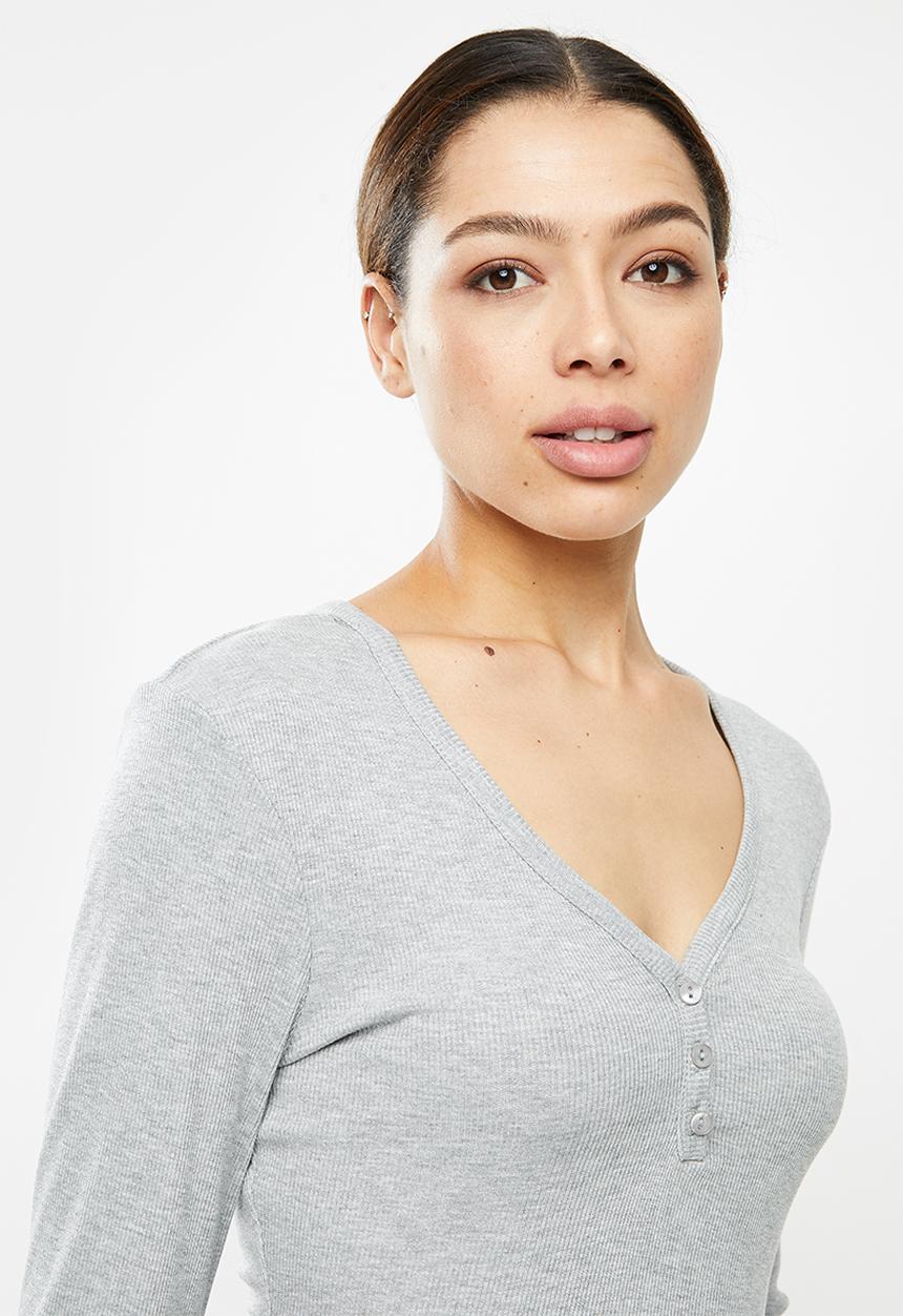 Missguided - Rib button up long sleeve legging lounge set - grey
