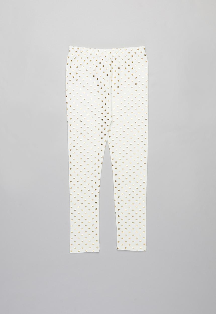 Pop Candy - Girls polka dot leggings - white & gold