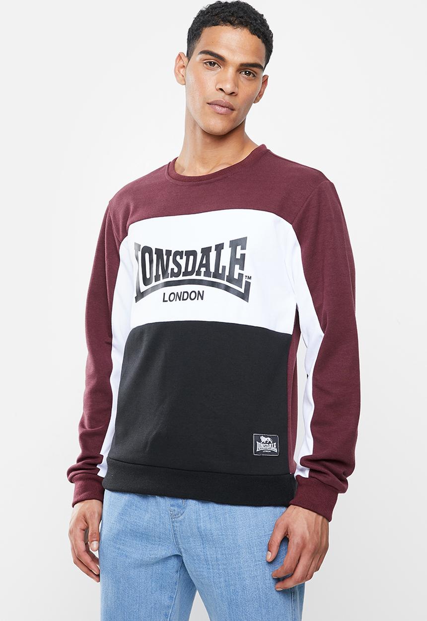 Lonsdale - Block check logo crew - burgundy & black