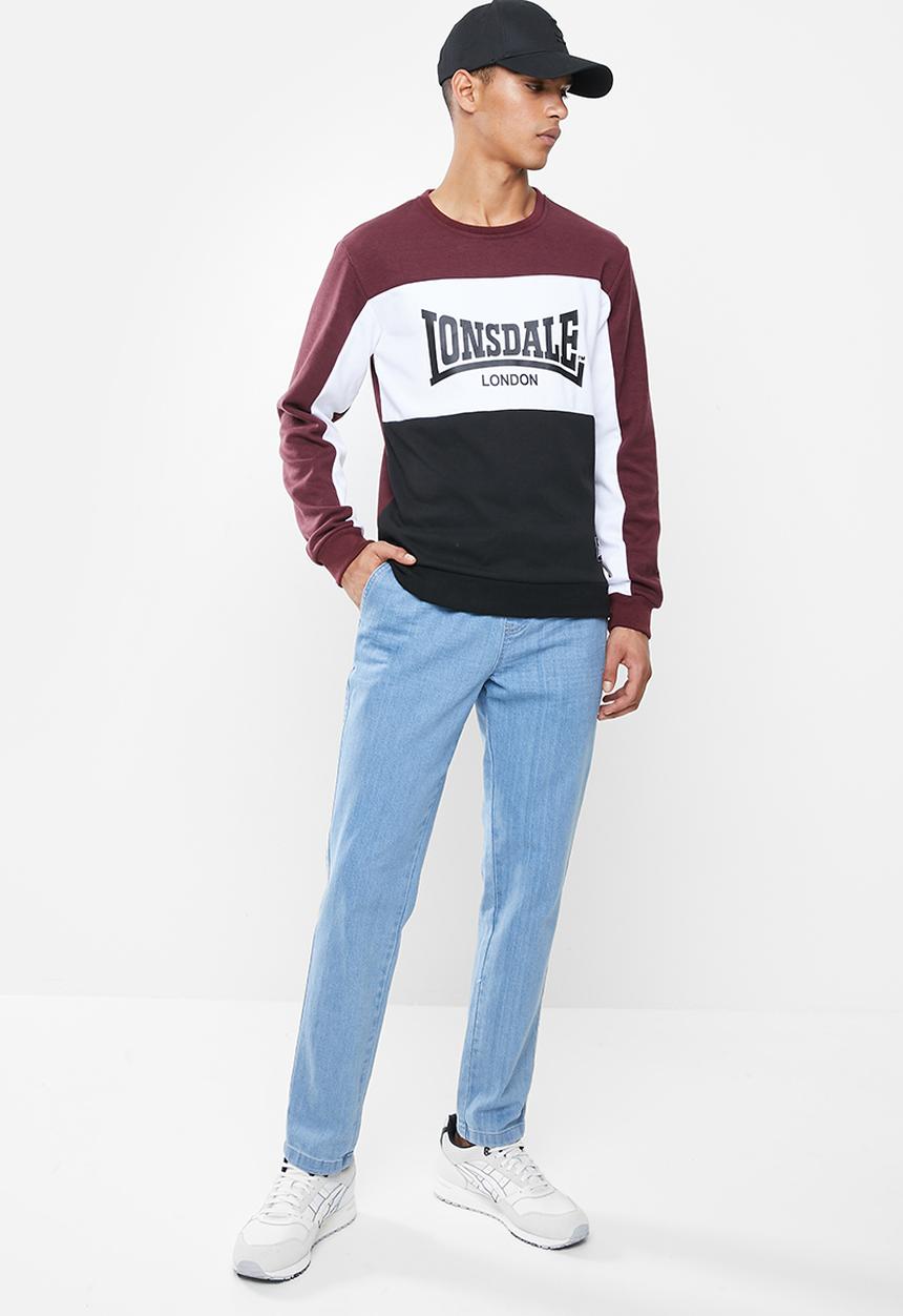 Lonsdale - Block check logo crew - burgundy & black