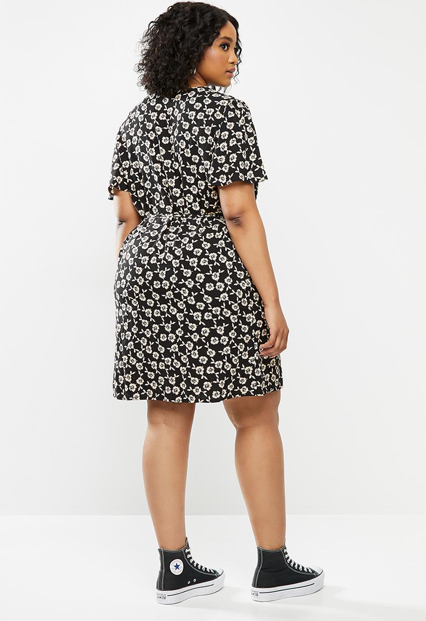 Blake - Button down mini dress - black & ivory floral