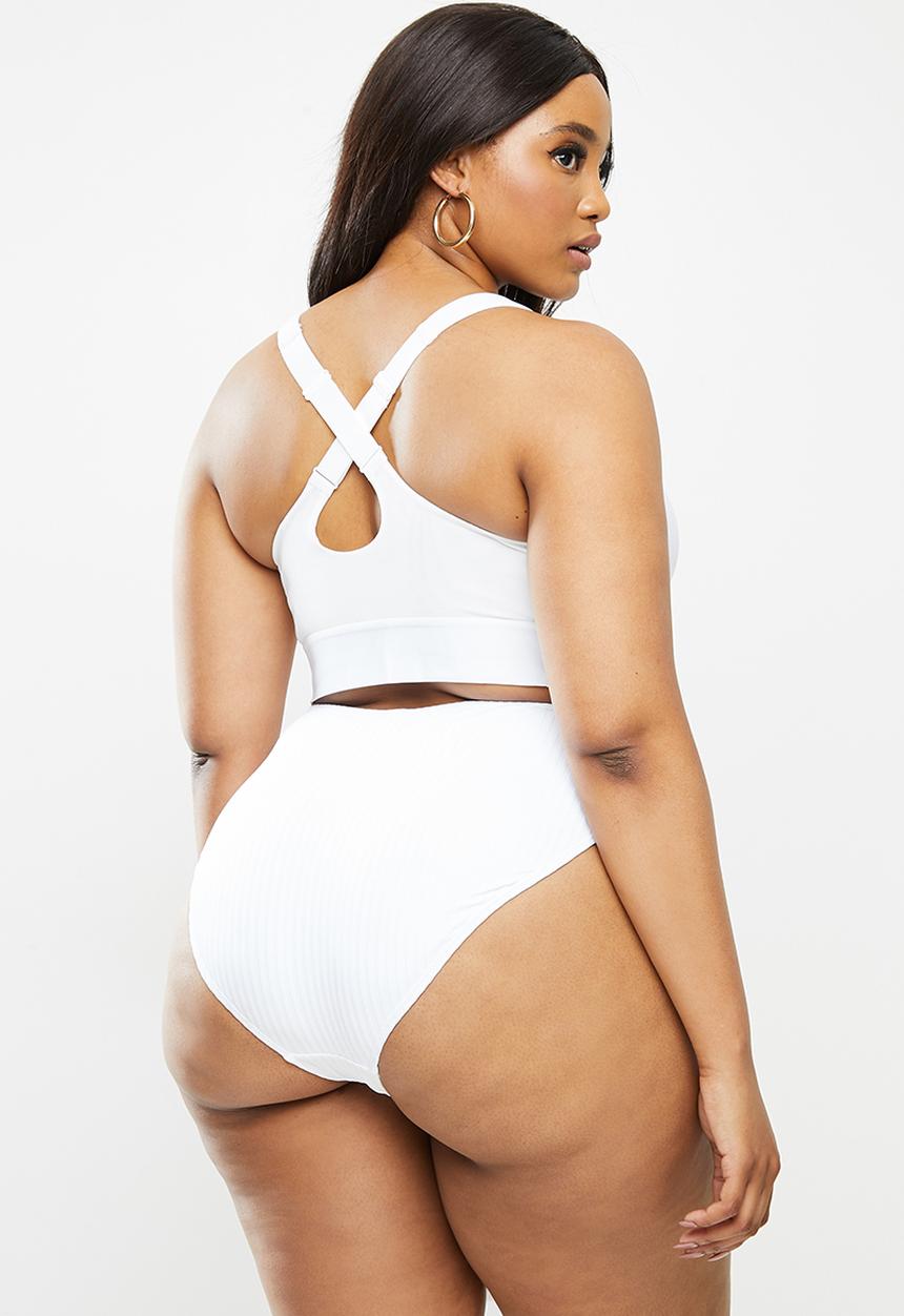 Cotton On - Curve high waisted full bikini bottom - white rib