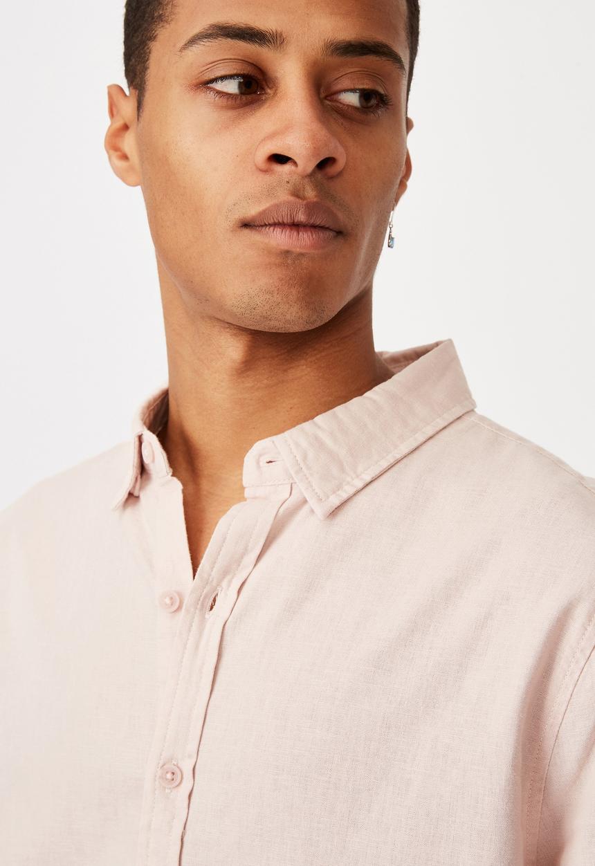 Cotton On - Linen cotton long sleeve shirt - powder pink