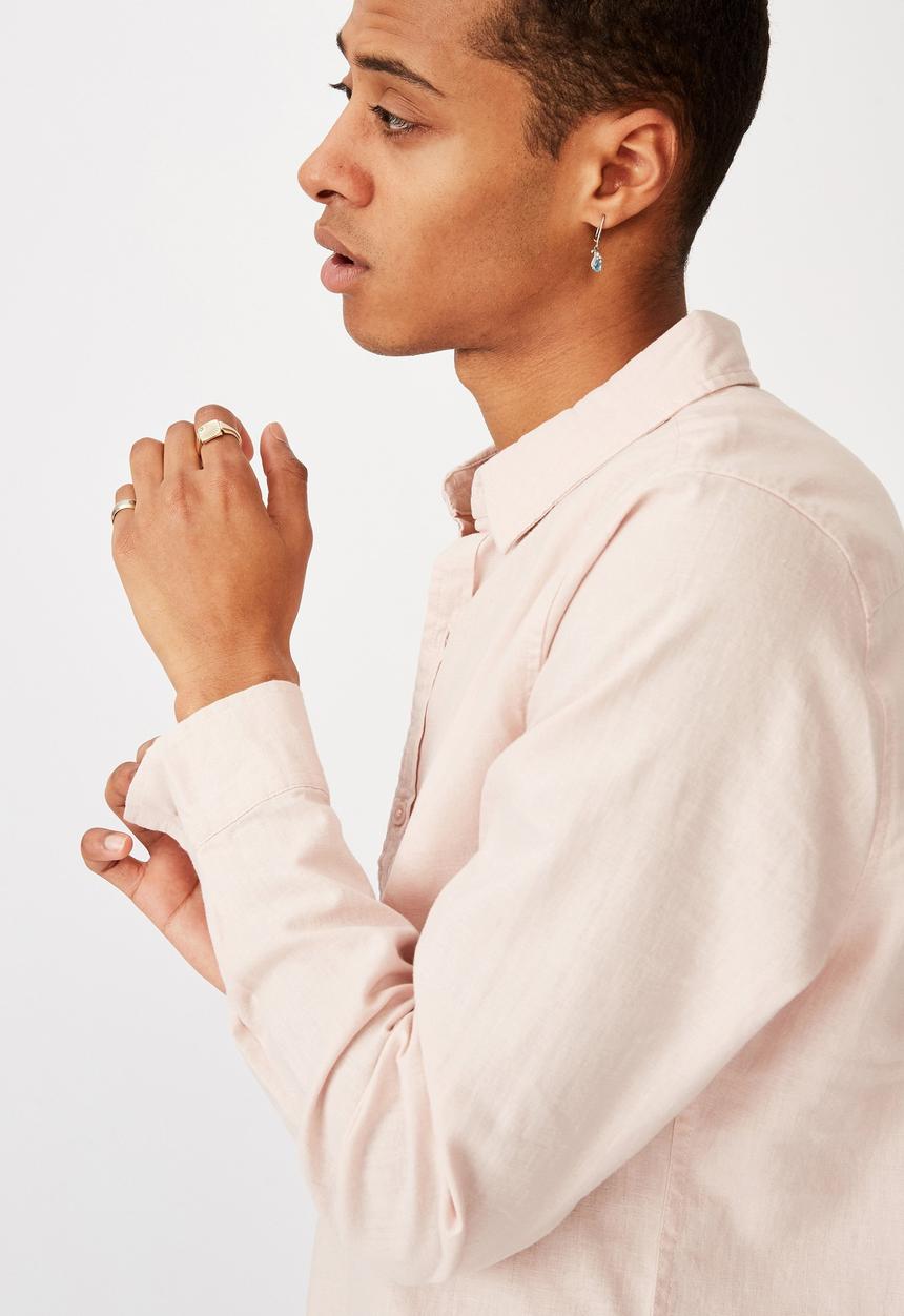 Cotton On - Linen cotton long sleeve shirt - powder pink