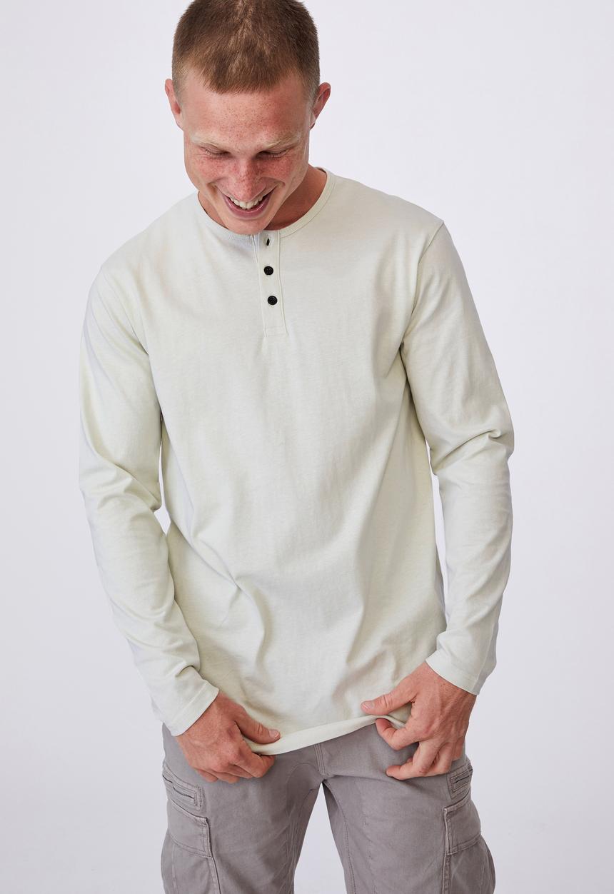 Cotton On - Longline scoop henley long sleeve T-shirt - ivory