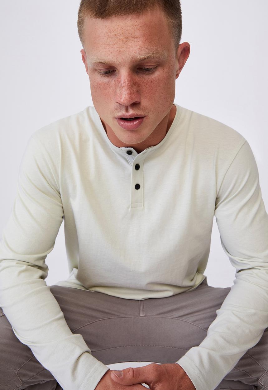 Cotton On - Longline scoop henley long sleeve T-shirt - ivory