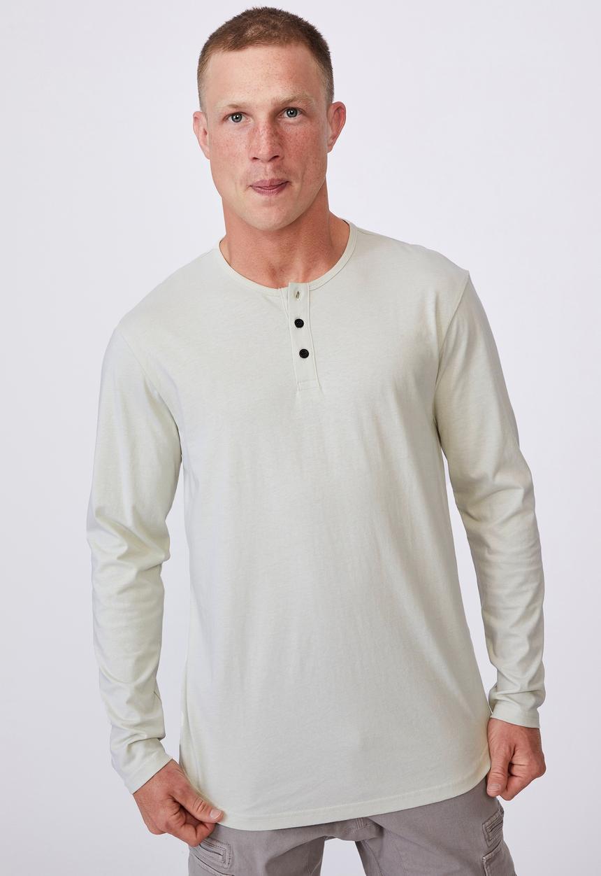 Cotton On - Longline scoop henley long sleeve T-shirt - ivory