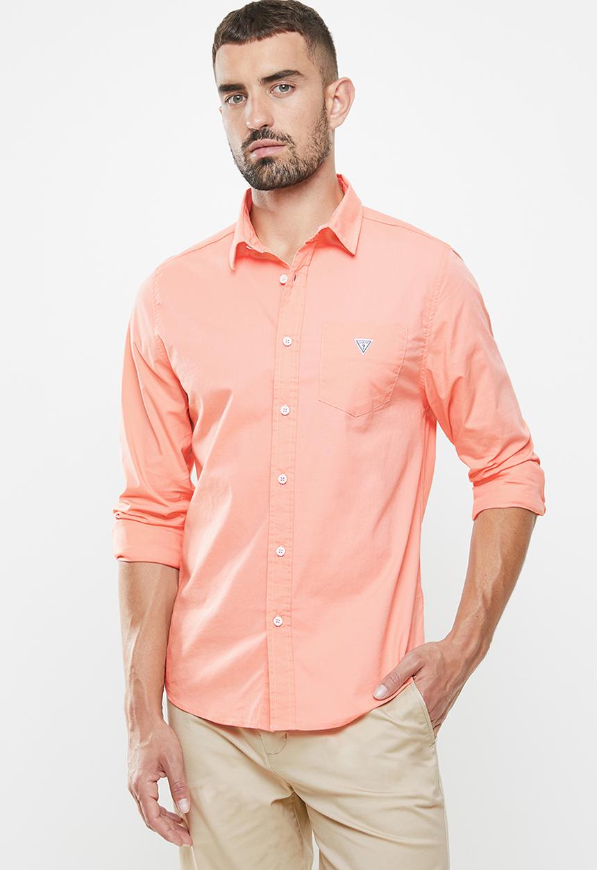 GUESS - Paul poplin one pocket shirt - coral