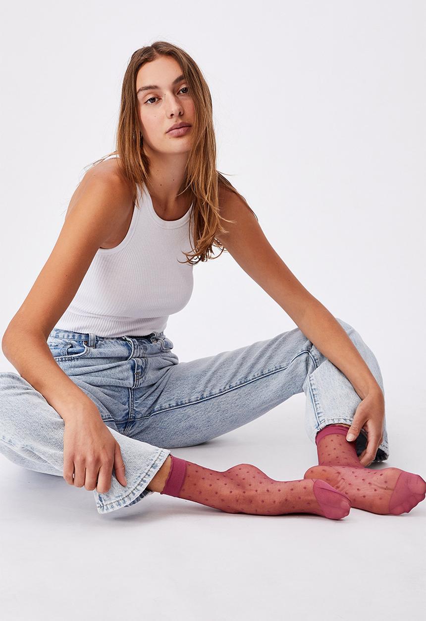 Cotton On - Spot sheer sock - dry rose