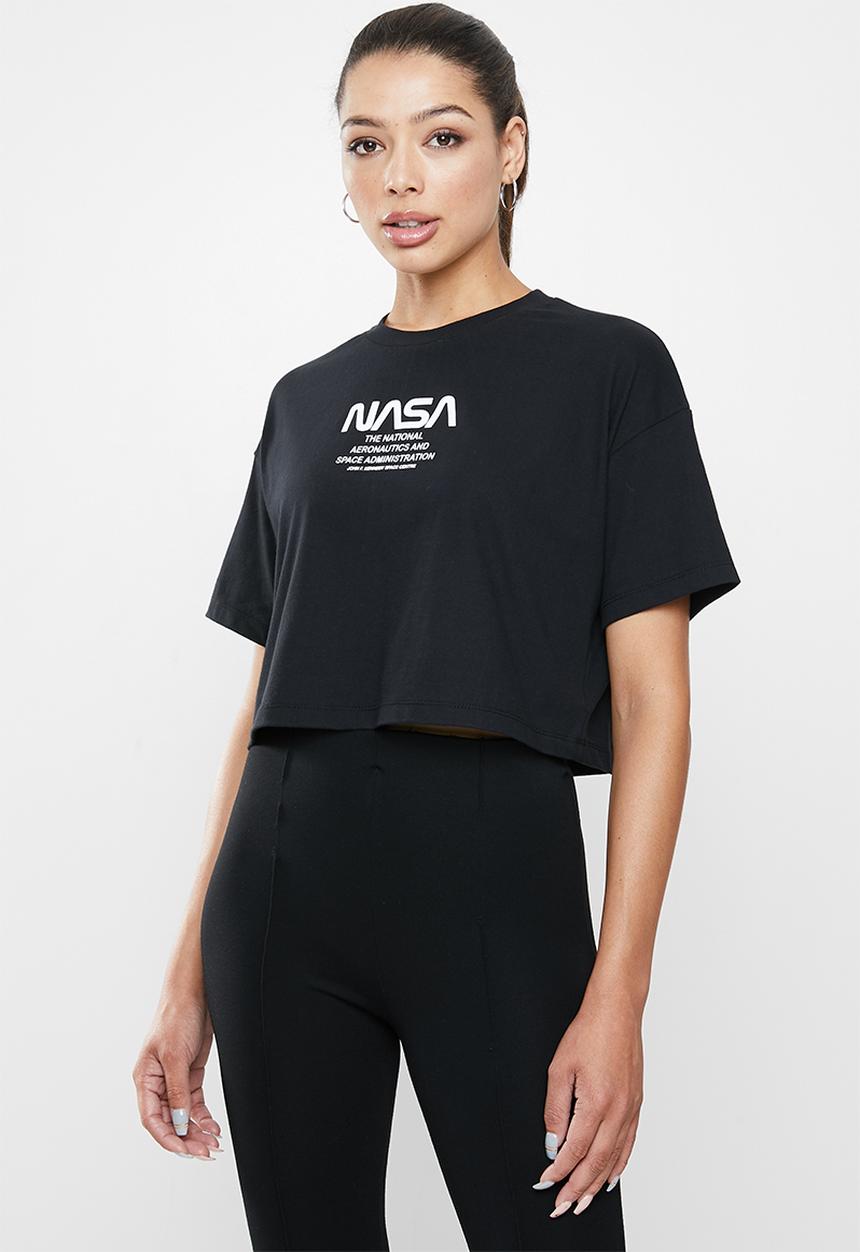 Blake - Cropped oversized tee - black & white