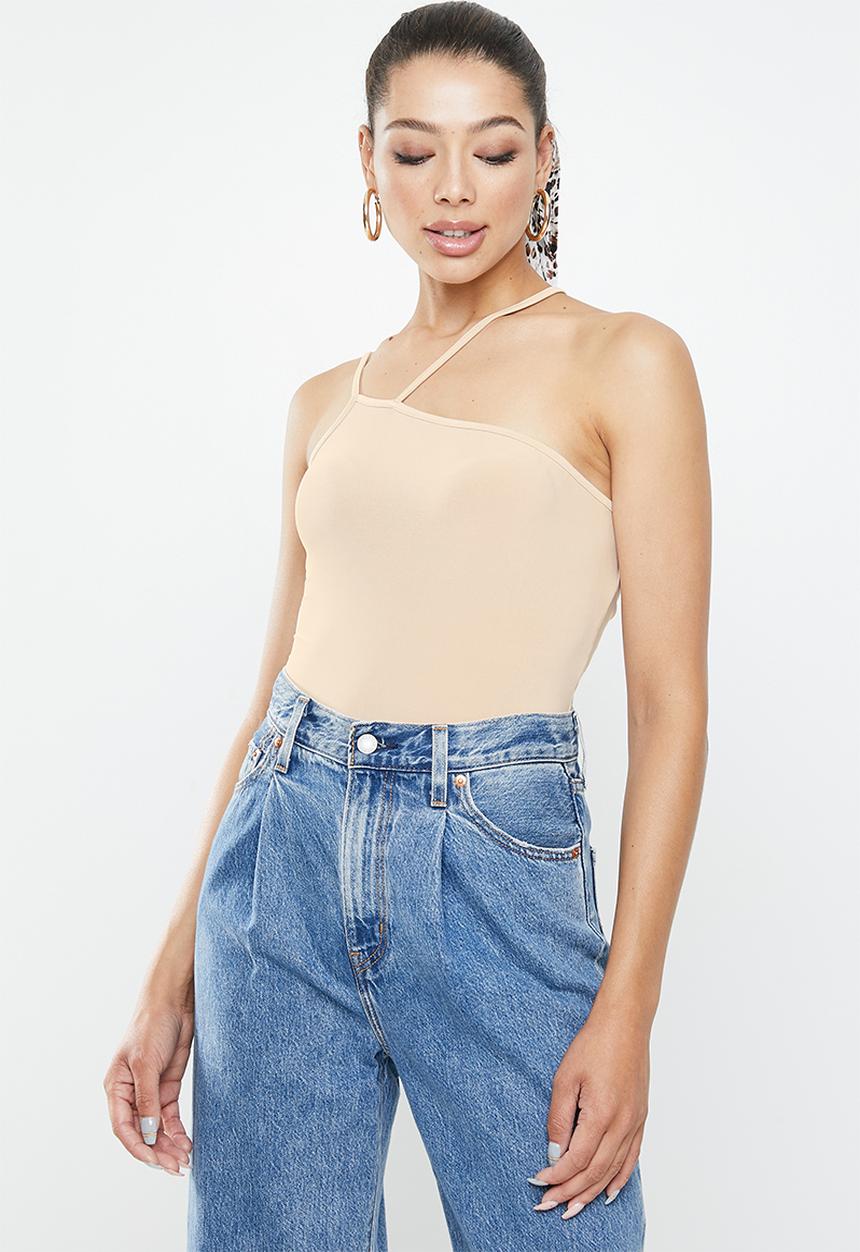 Blake - Fitted asymmetric bodysuit - beige