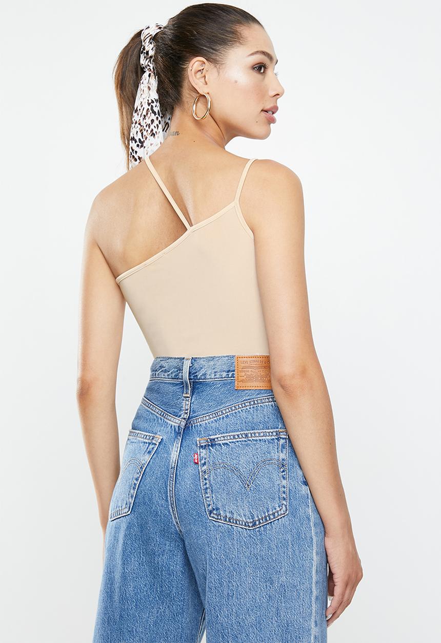 Blake - Fitted asymmetric bodysuit - beige