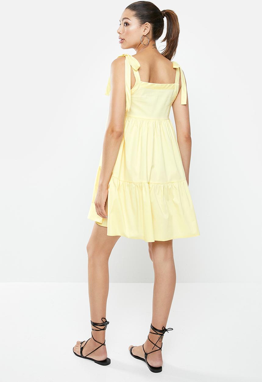 Blake - Tie sleeve poplin tiered mini dress - lemon