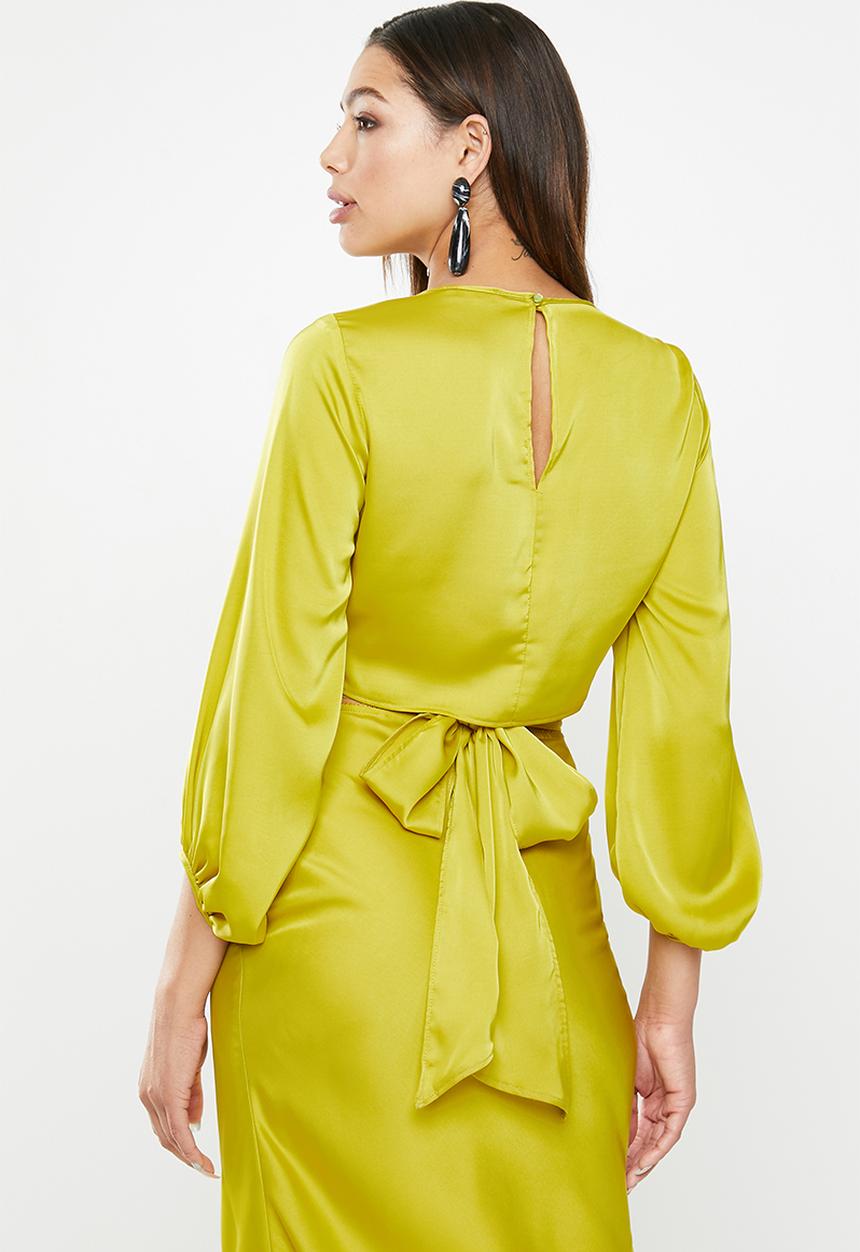 VELVET - Wrap front blouse with balloon sleeve - lime