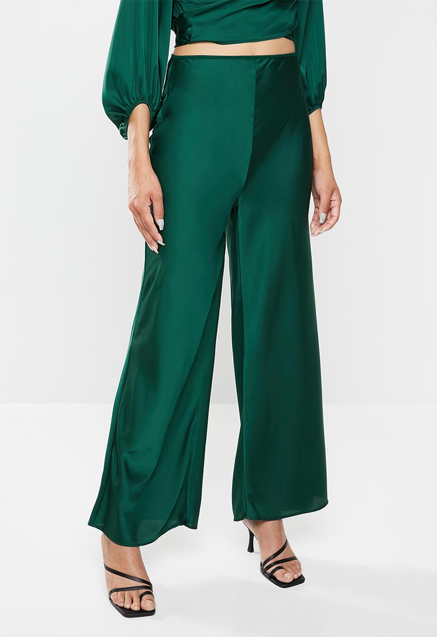 VELVET - Satin pull on wide leg pants - bottle green