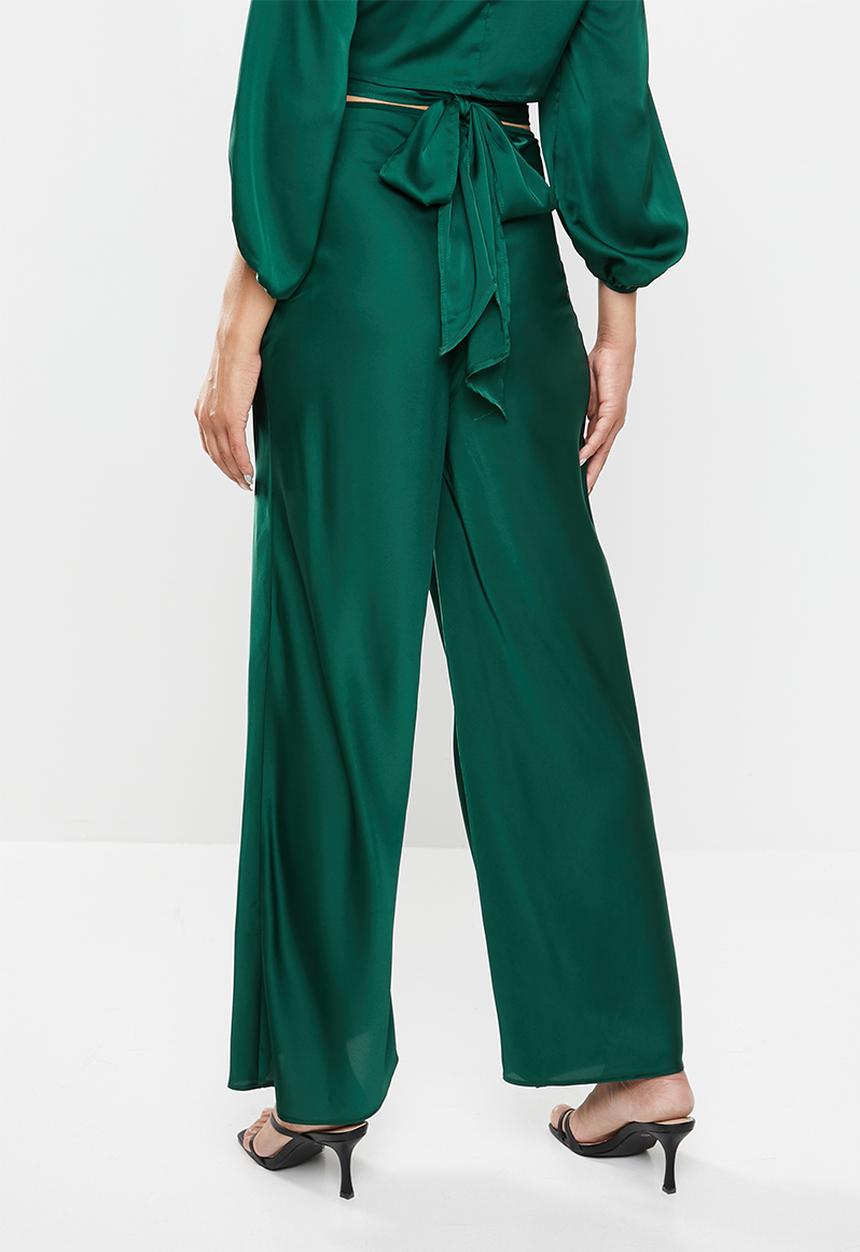 VELVET - Satin pull on wide leg pants - bottle green